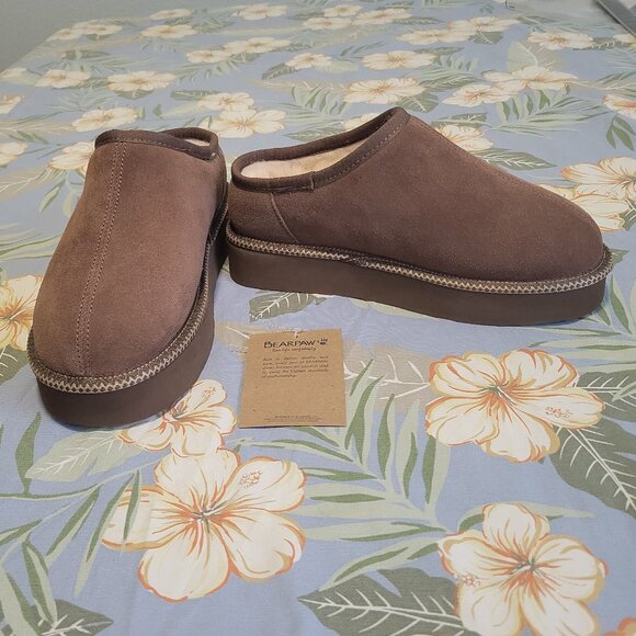 Bearpaw Martis Caroline Platform Slippers Hickory 9 - Picture 1 of 11